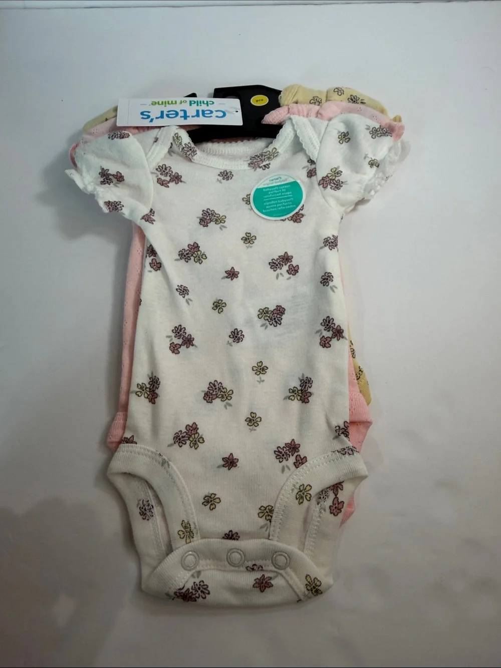 Carter's White Floral Short-Sleeve Baby Bodysuit